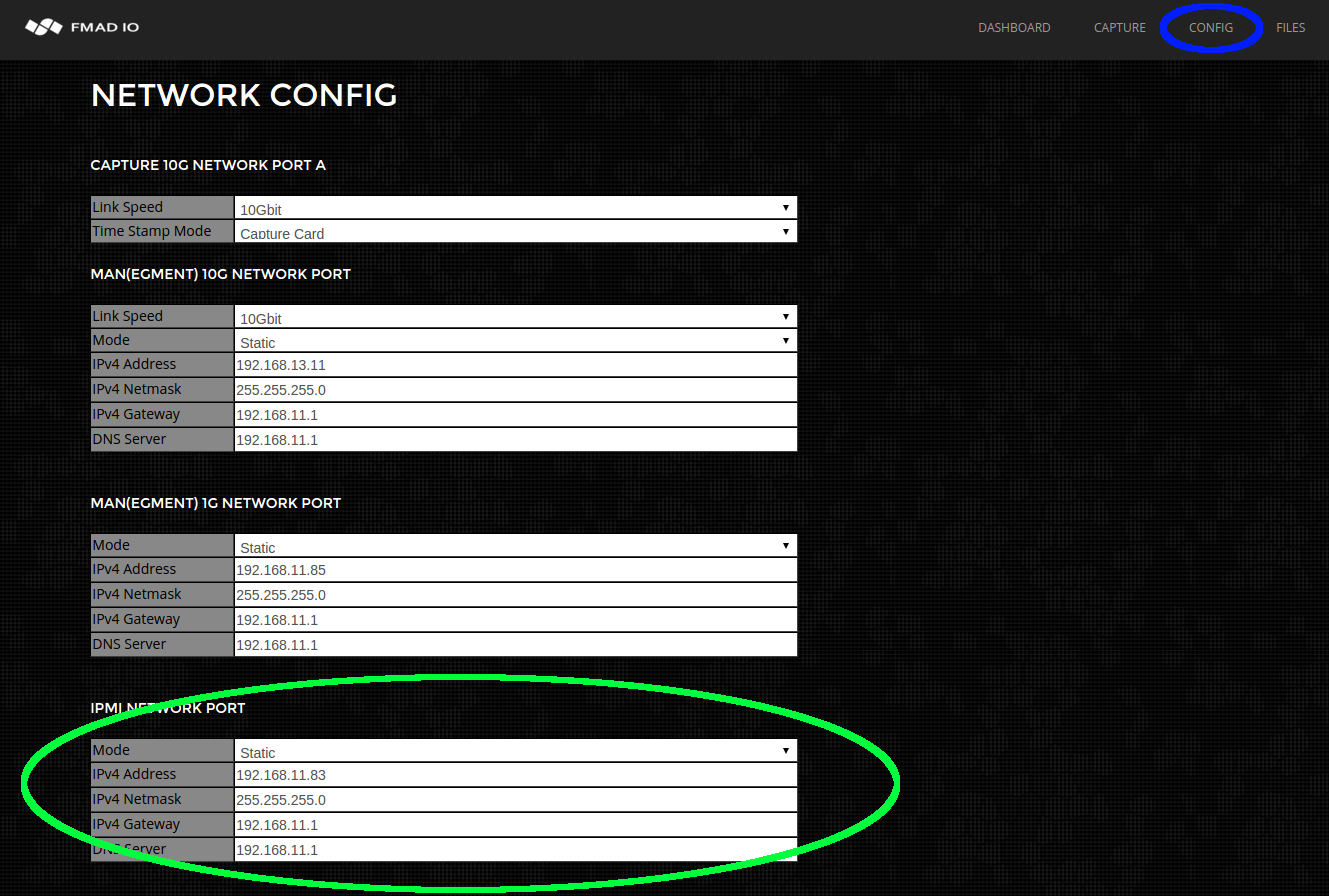 10g packet capture ipmi config