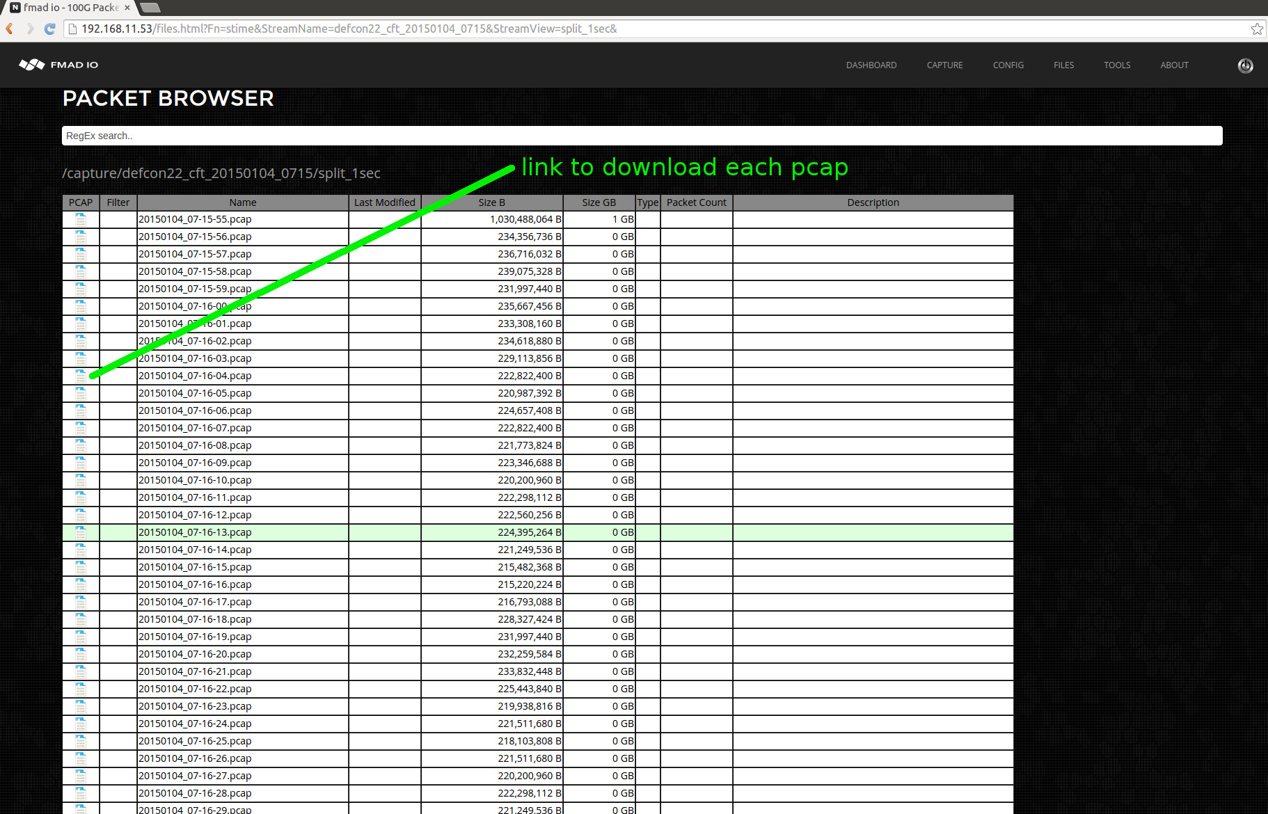 pcap file 1sec split