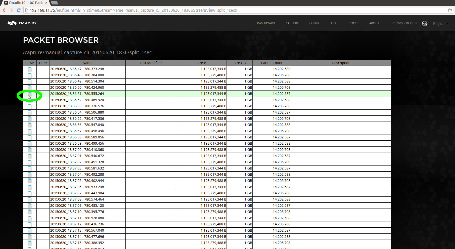 10g packet capture manual PCAP download split 1sec download